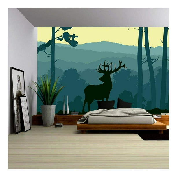 3D Winter Snow Trees Elk Forest Wall Mural Wallpaper Living Room Bedroom Lounge